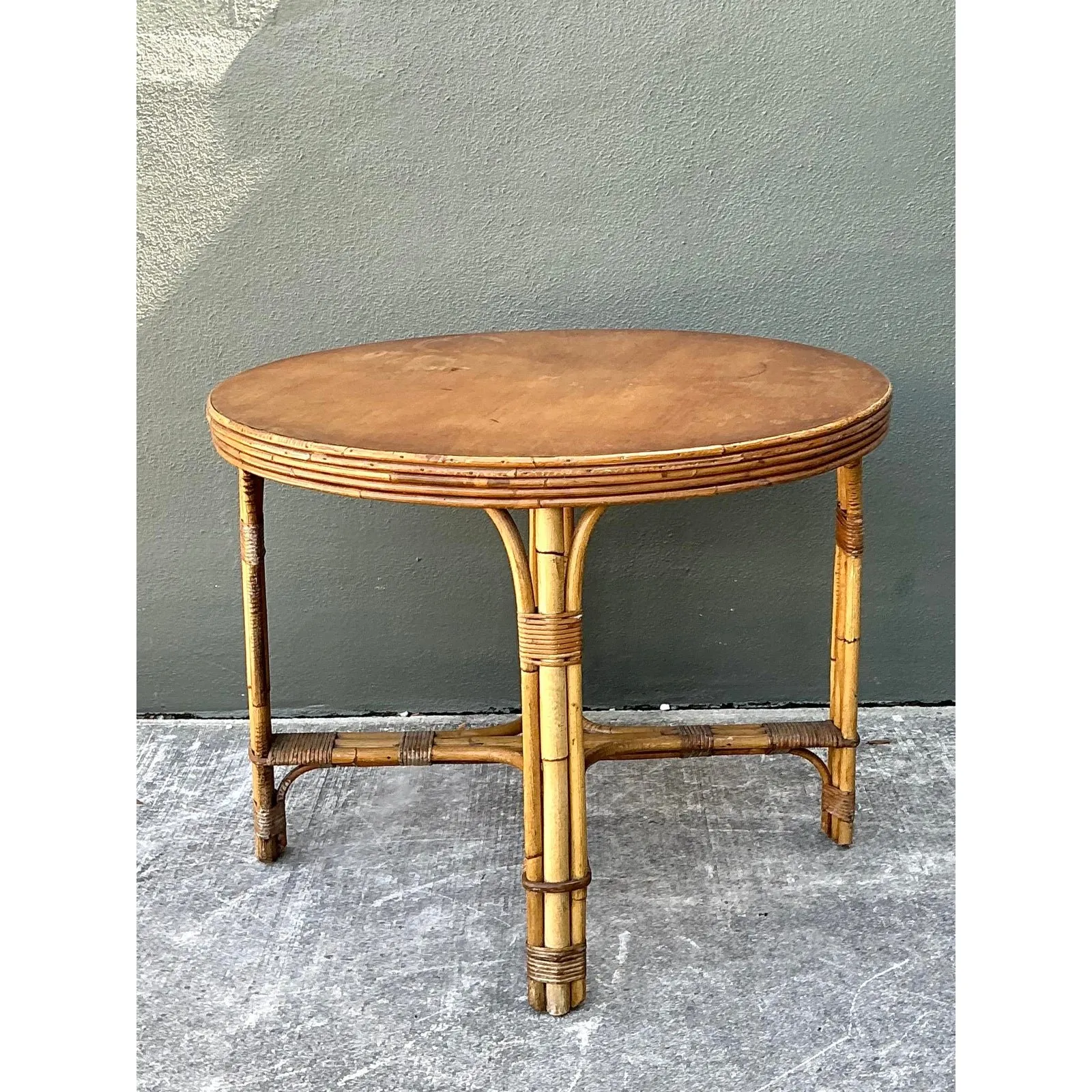 Vintage Bent Rattan Dining Table - Bamboo, 36.25W x 28H — additional photo 6