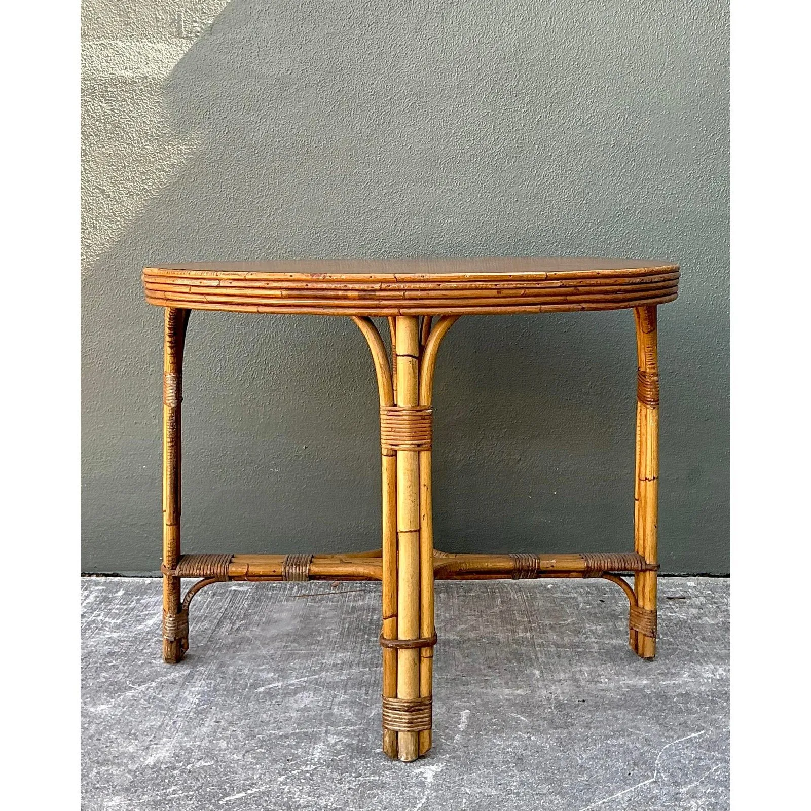 Vintage Bent Rattan Dining Table - Bamboo, 36.25W x 28H — additional photo 1