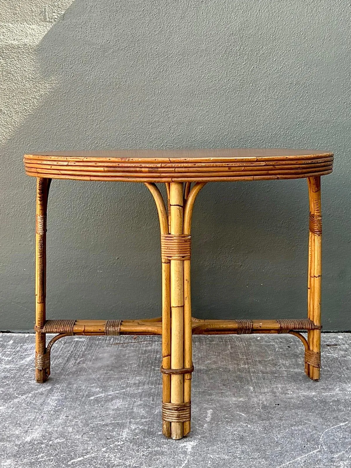 Vintage Bent Rattan Dining Table - Bamboo, 36.25W x 28H