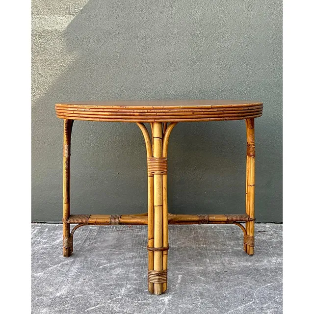 Vintage Bent Rattan Dining Table - Bamboo, 36.25W x 28H — additional photo 1