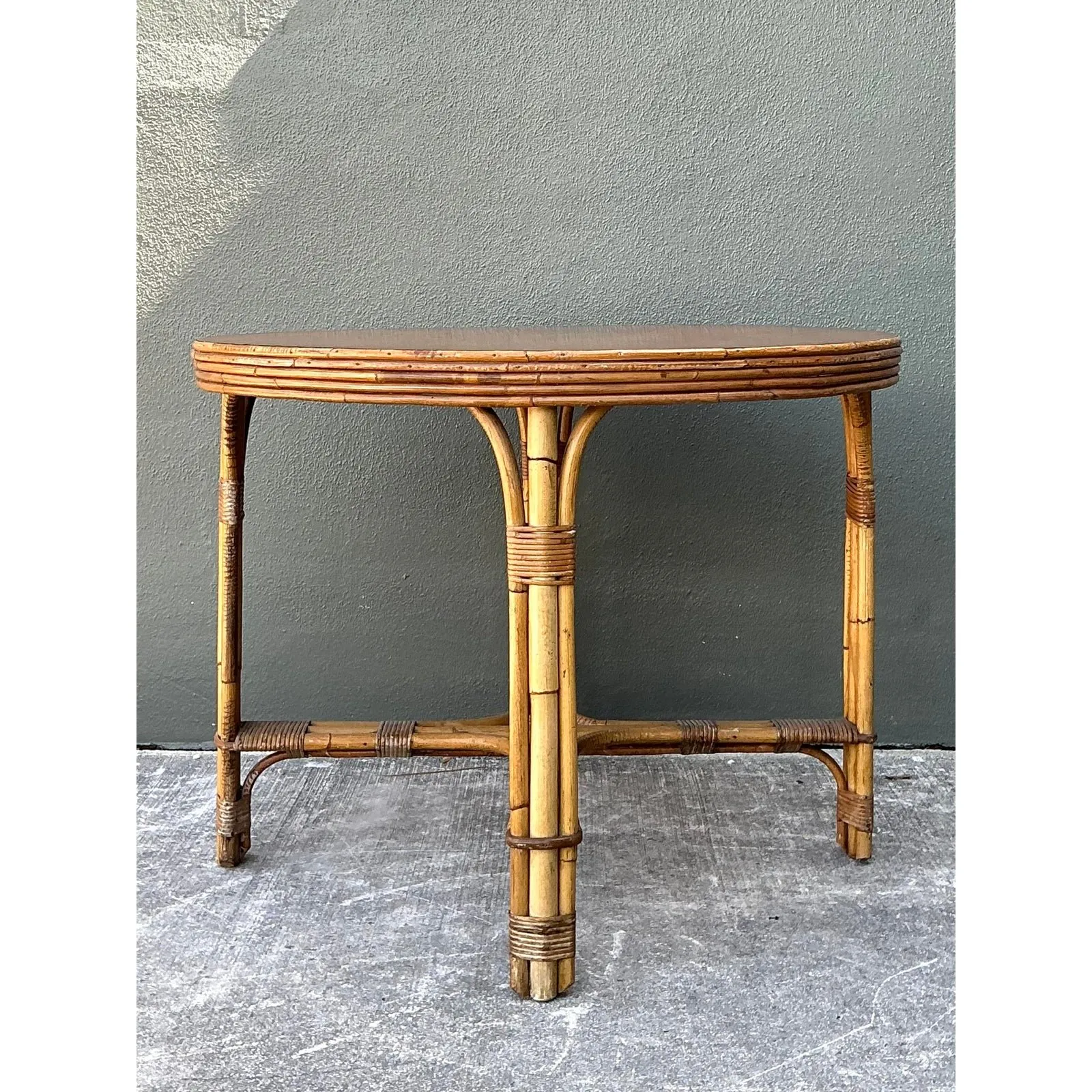 Vintage Bent Rattan Dining Table - Bamboo, 36.25W x 28H — additional photo 3
