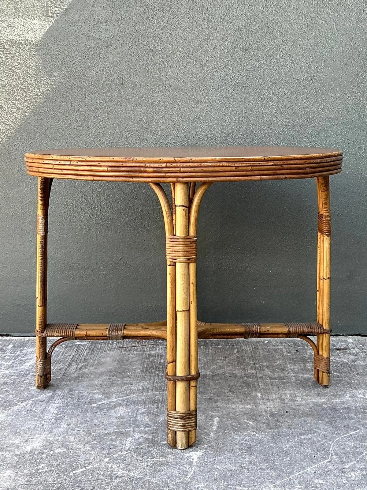 Vintage Bent Rattan Dining Table - Bamboo, 36.25W x 28H — additional photo 3