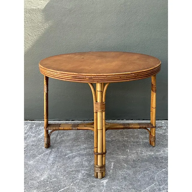 Vintage Bent Rattan Dining Table - Bamboo, 36.25W x 28H — additional photo 7