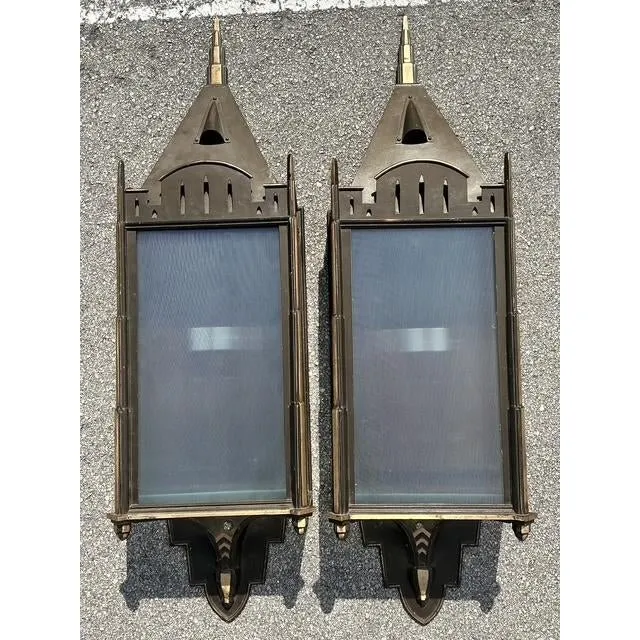 Vintage Monumental Patinated Copper Wall Sconce - A Pair — additional photo 4
