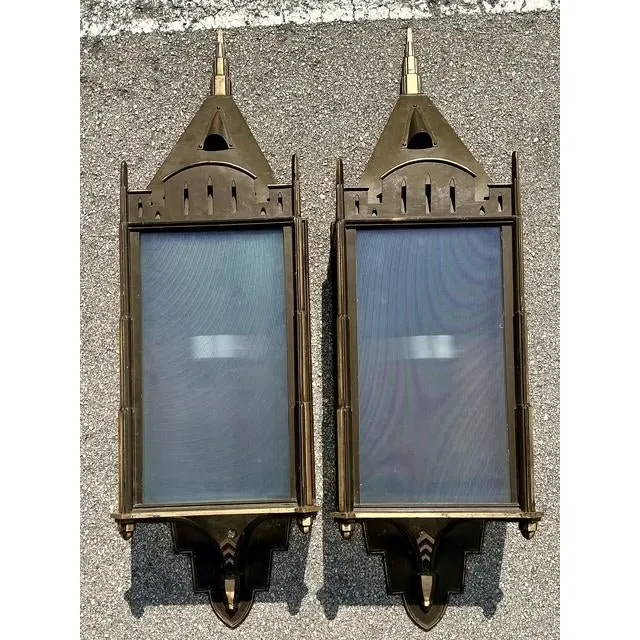 Vintage Monumental Patinated Copper Wall Sconce - A Pair — additional photo 1