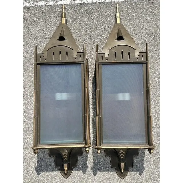 Vintage Monumental Patinated Copper Wall Sconce - A Pair — additional photo 2