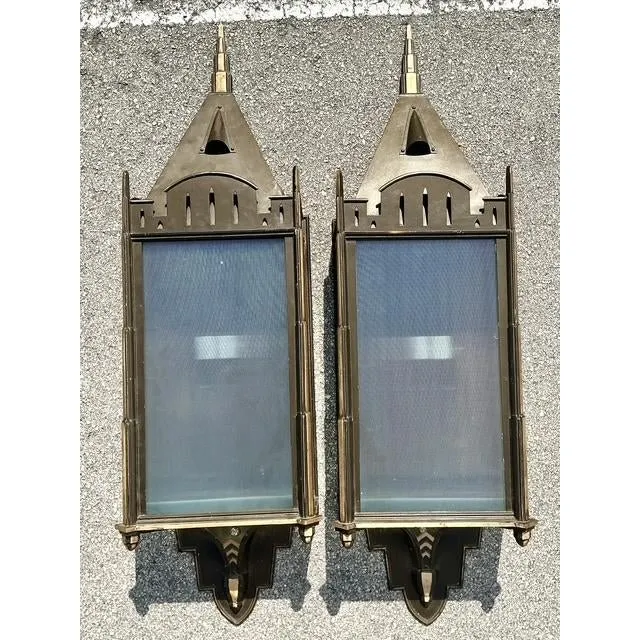 Vintage Monumental Patinated Copper Wall Sconce - A Pair — additional photo 7