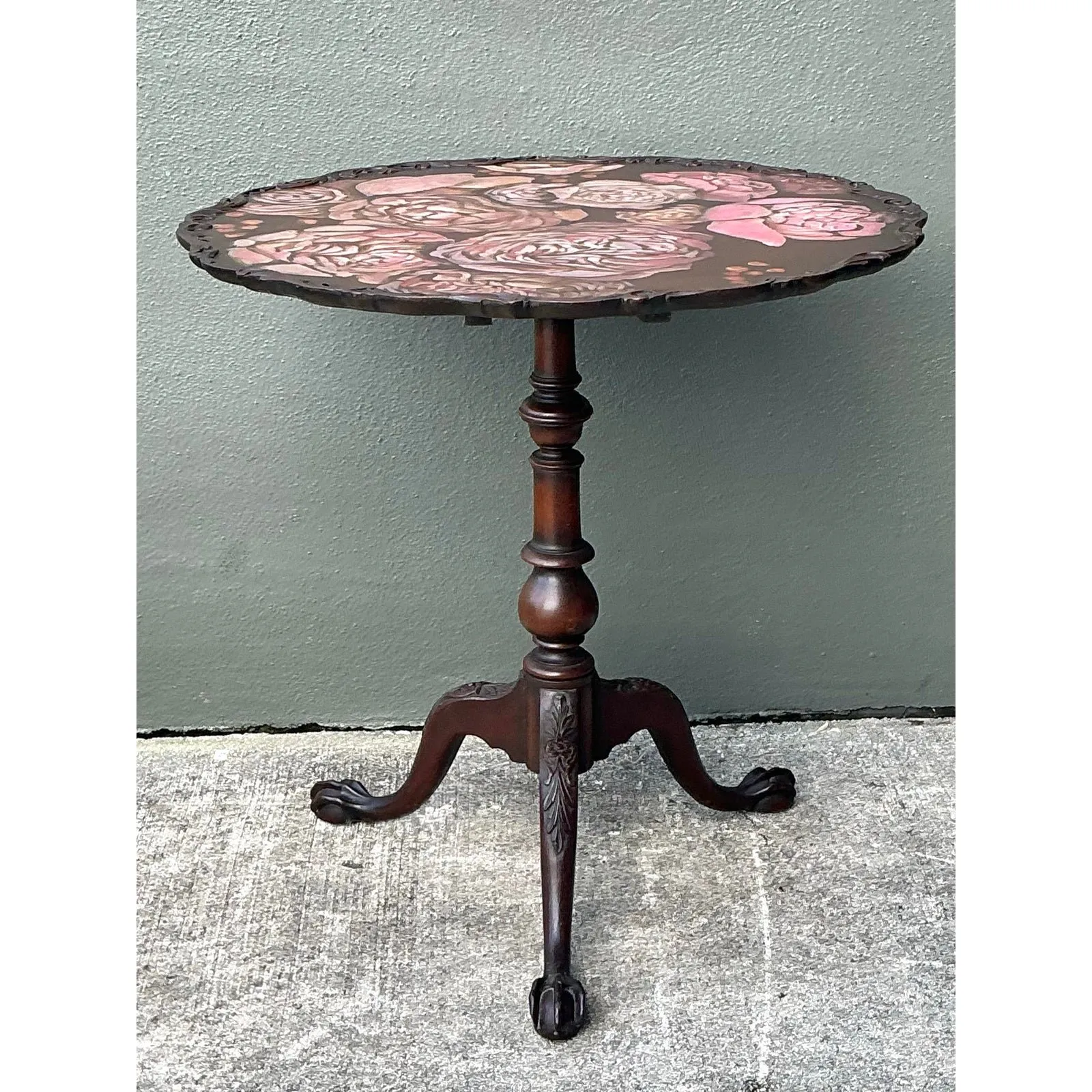 Vintage Hand Painted Pie Crust Side Table — additional photo 1