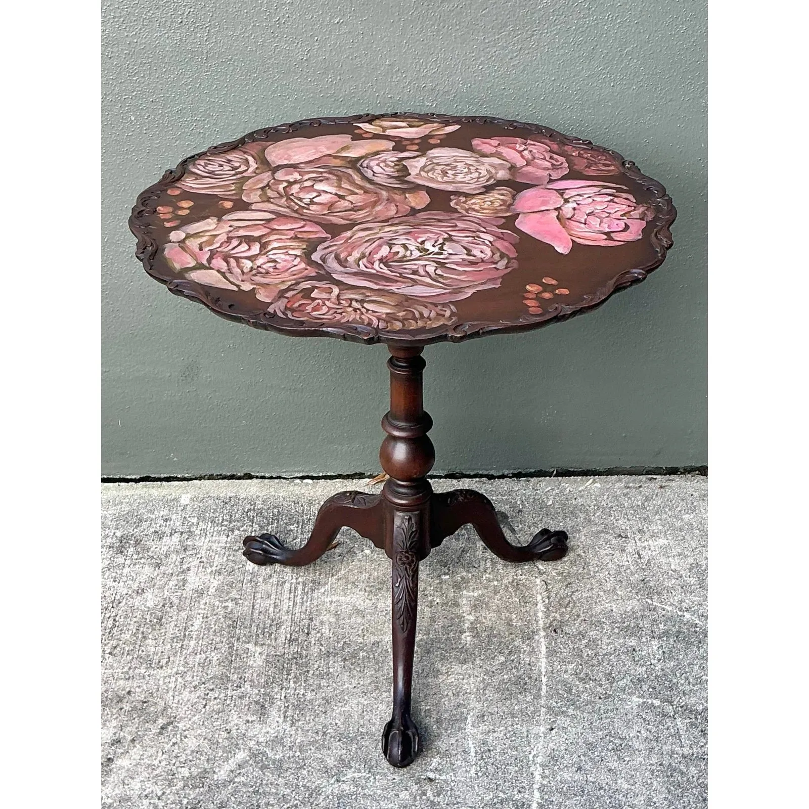Vintage Hand Painted Pie Crust Side Table — additional photo 2