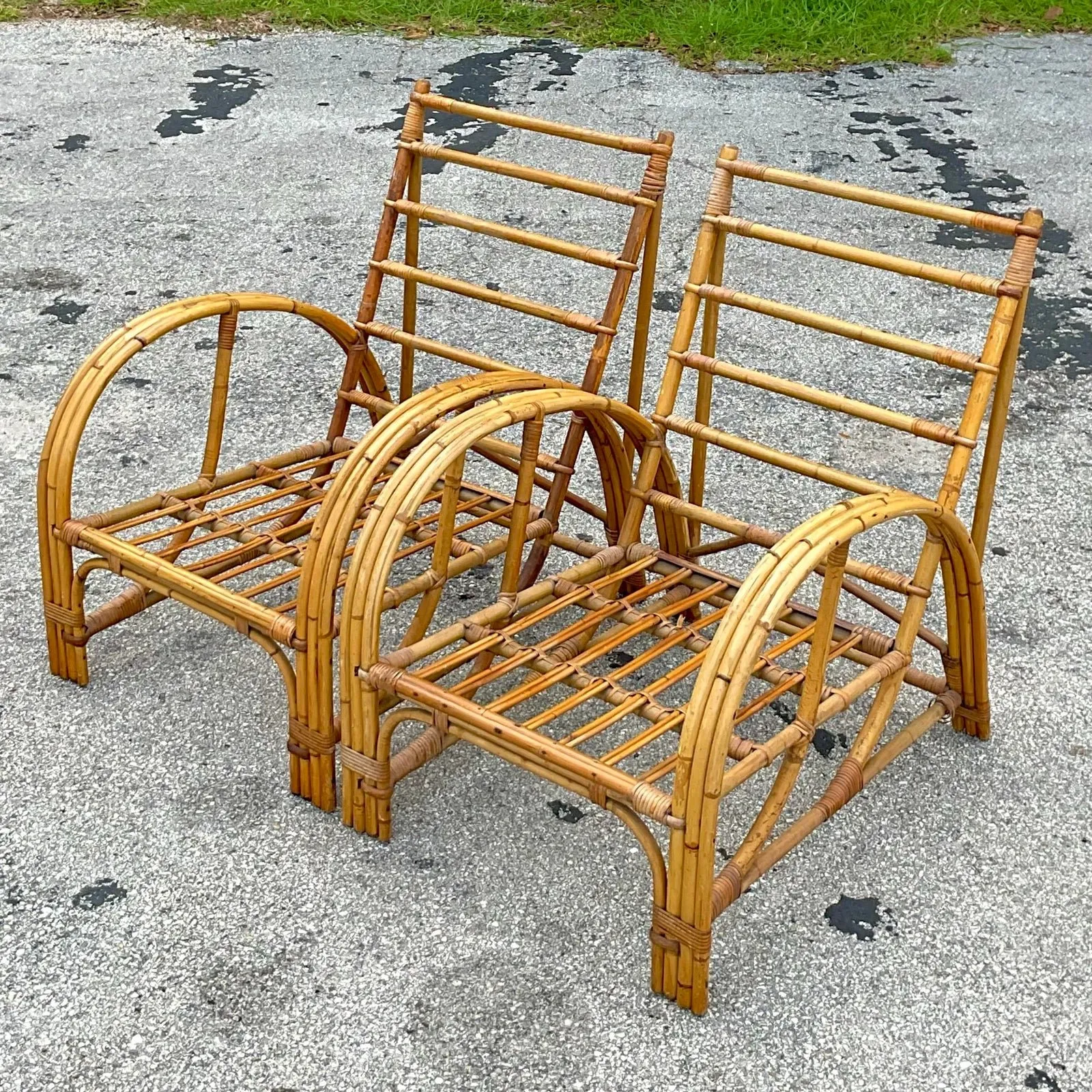 Vintage Coastal Bent Bamboo Arch Lounge Chairs - a Pair — additional photo 5