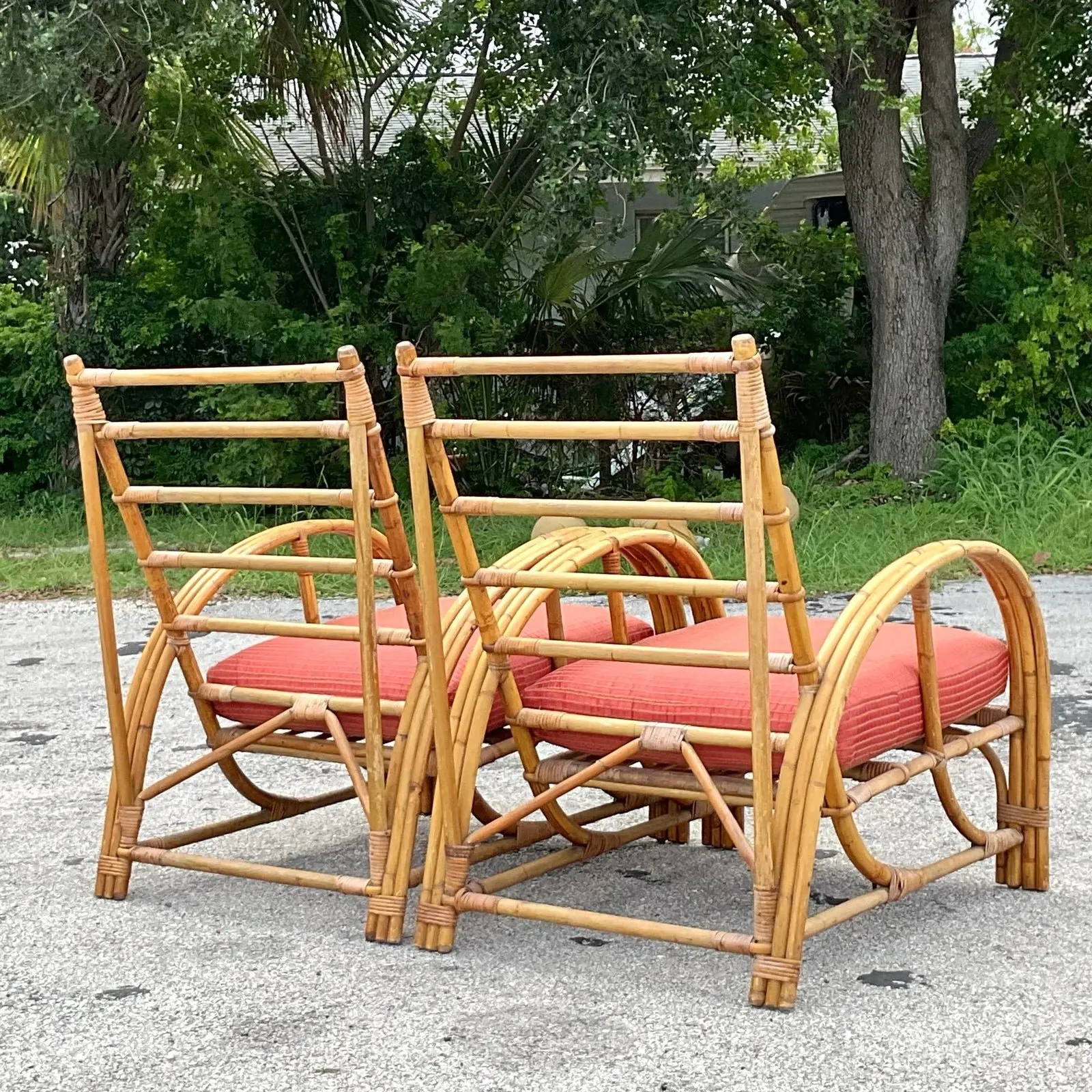 Vintage Coastal Bent Bamboo Arch Lounge Chairs - a Pair — additional photo 6