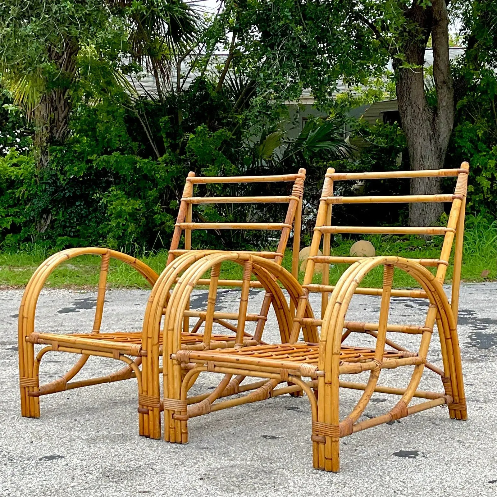 Vintage Coastal Bent Bamboo Arch Lounge Chairs - a Pair — additional photo 2