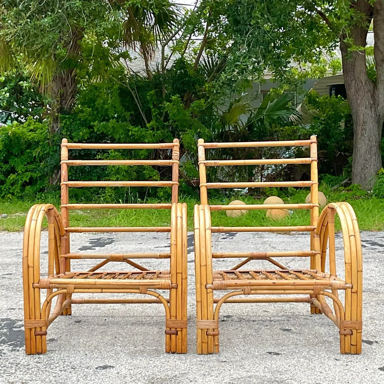 Vintage Coastal Bent Bamboo Arch Lounge Chairs - a Pair — additional photo 3