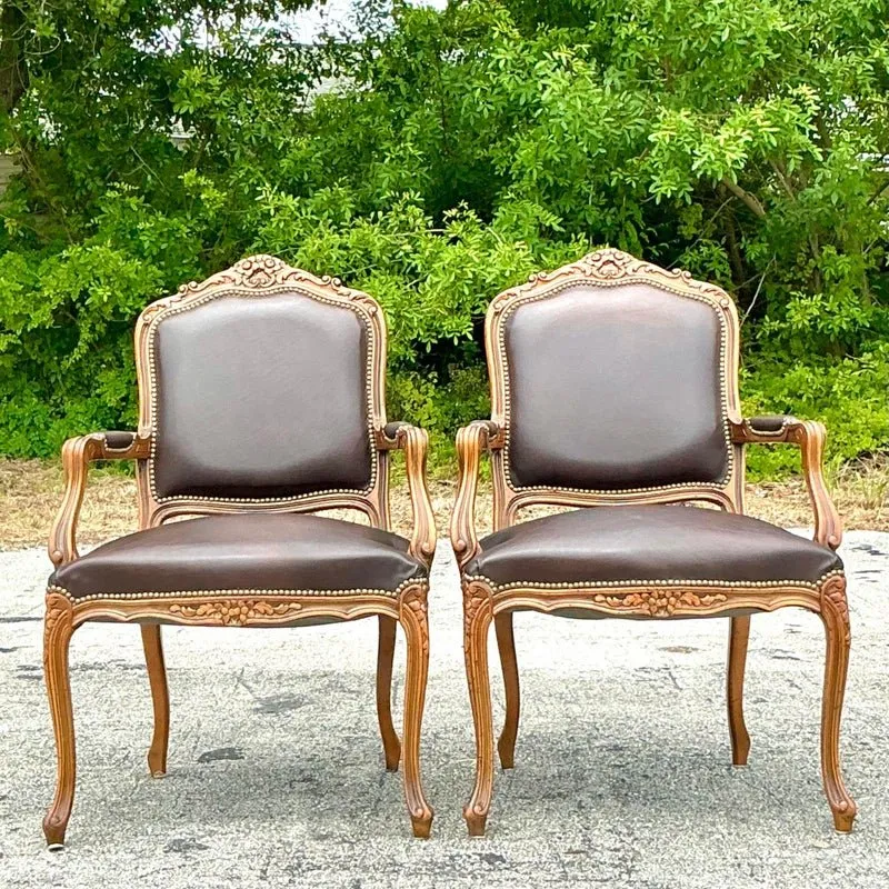 Vintage Italian Regency Leather Fauteiul Chairs - a Pair — additional photo 4