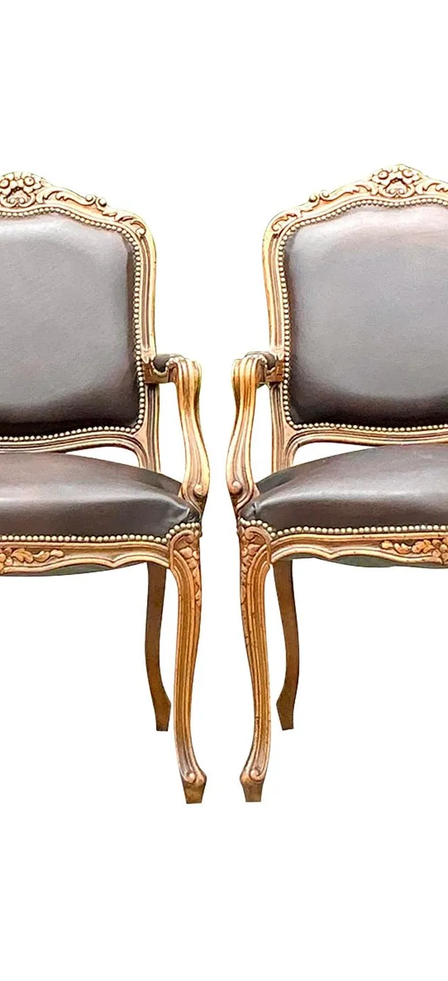 Vintage Italian Regency Leather Fauteiul Chairs - a Pair