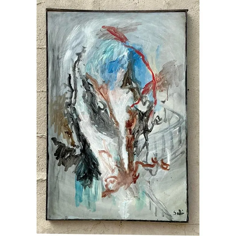 Vintage Boho Original Abstract Oil Painting on Canvas - Canvas, 24.5W x 36.5H — additional photo 2