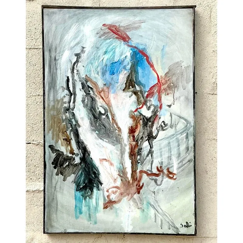 Vintage Boho Original Abstract Oil Painting on Canvas - Canvas, 24.5W x 36.5H — additional photo 3