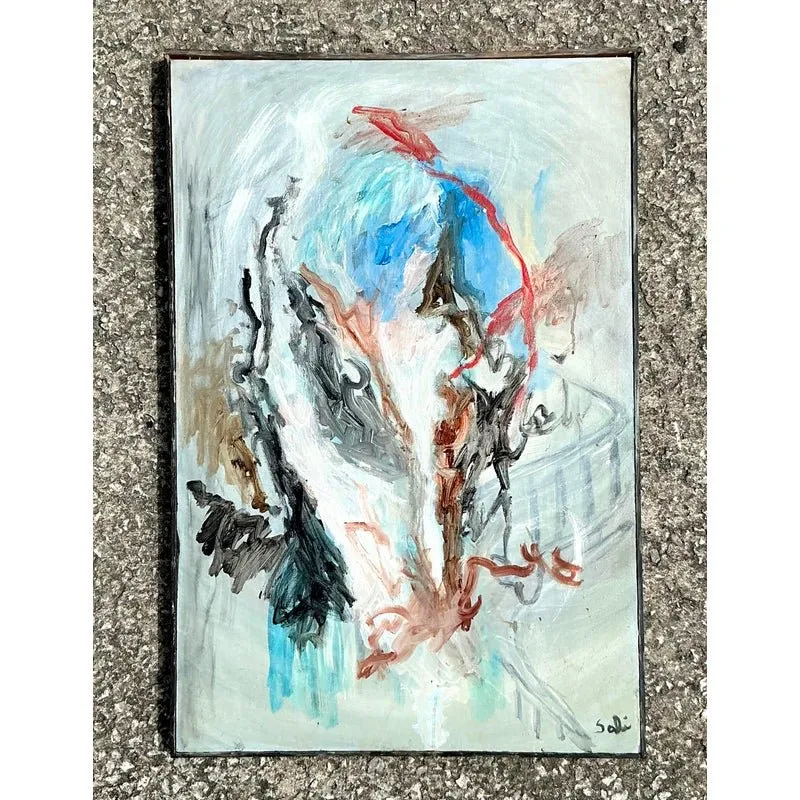 Vintage Boho Original Abstract Oil Painting on Canvas - Canvas, 24.5W x 36.5H — additional photo 4