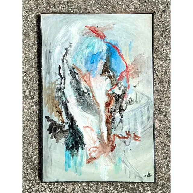 Vintage Boho Original Abstract Oil Painting on Canvas - Canvas, 24.5W x 36.5H — additional photo 4