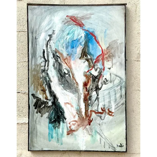 Vintage Boho Original Abstract Oil Painting on Canvas - Canvas, 24.5W x 36.5H — additional photo 5