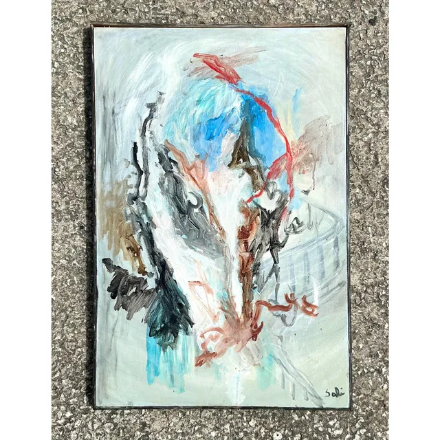 Vintage Boho Original Abstract Oil Painting on Canvas - Canvas, 24.5W x 36.5H — additional photo 6