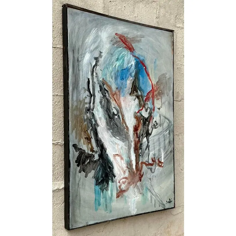 Vintage Boho Original Abstract Oil Painting on Canvas - Canvas, 24.5W x 36.5H — additional photo 7