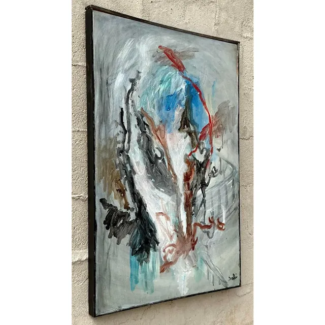 Vintage Boho Original Abstract Oil Painting on Canvas - Canvas, 24.5W x 36.5H — additional photo 8