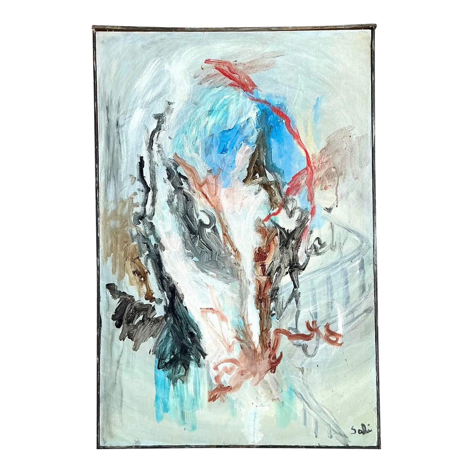 Vintage Boho Original Abstract Oil Painting on Canvas - Canvas, 24.5W x 36.5H — additional photo 1