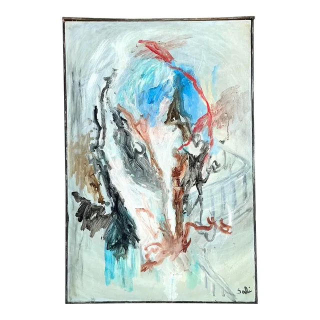 Vintage Boho Original Abstract Oil Painting on Canvas - Canvas, 24.5W x 36.5H — additional photo 1