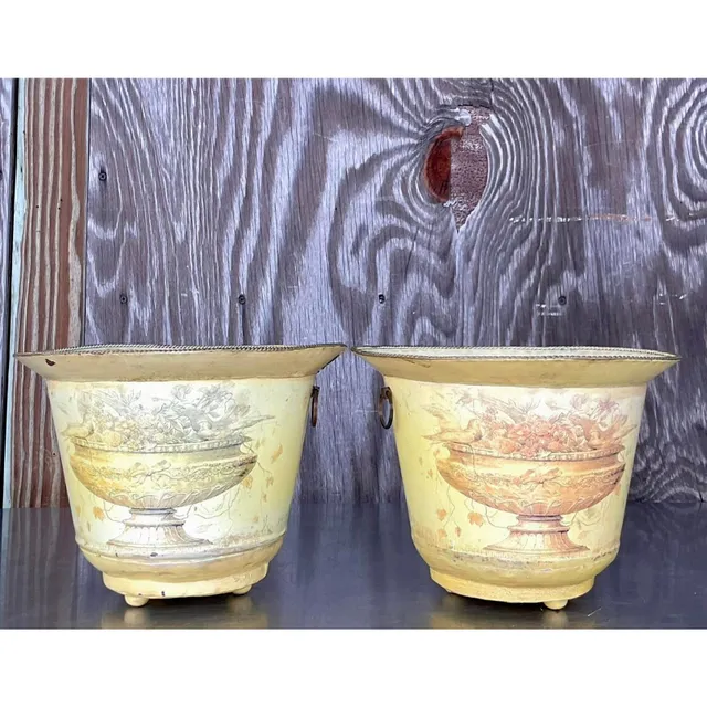Vintage French Toile Metal Cache Pots - a Pair — additional photo 2