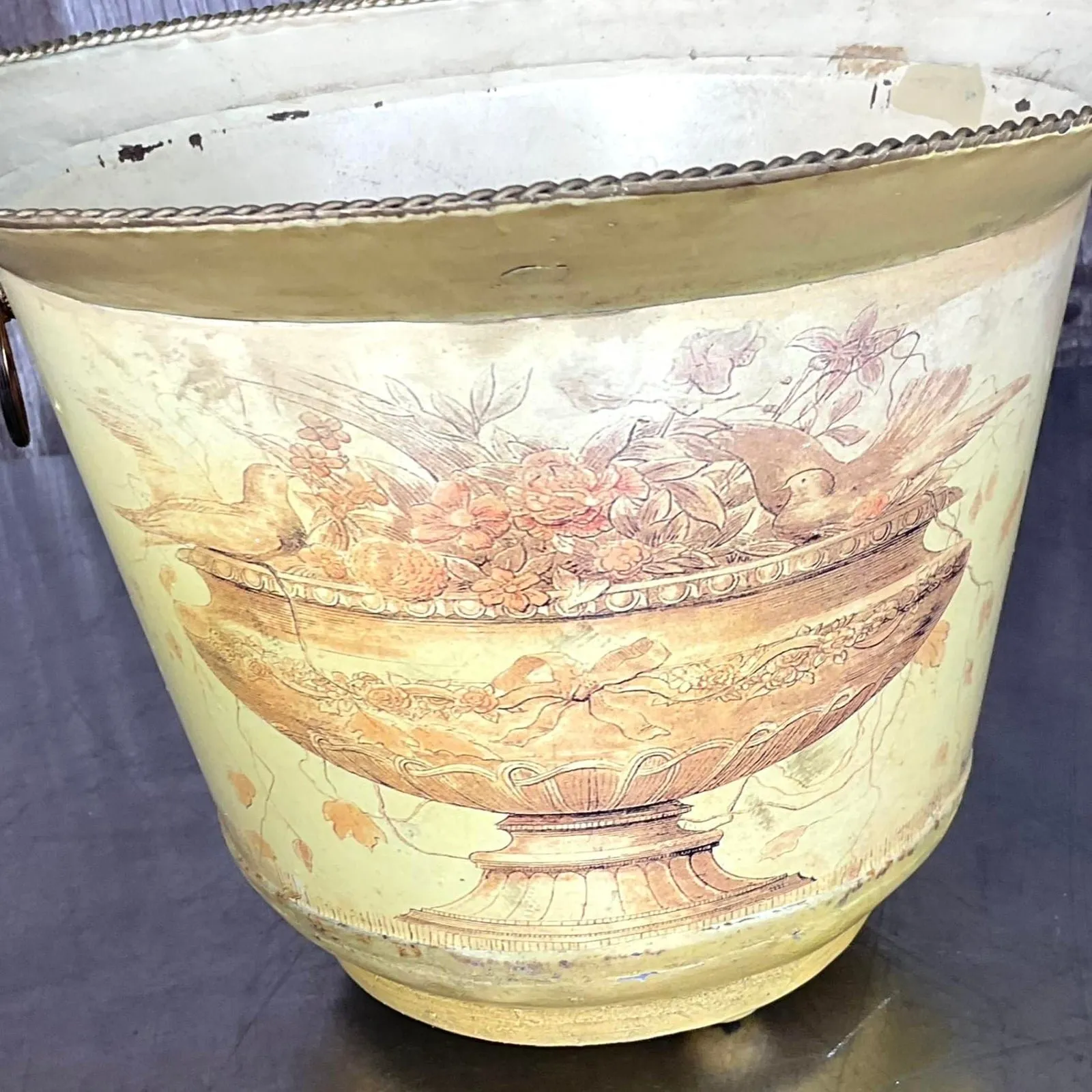 Vintage French Toile Metal Cache Pots - a Pair — additional photo 8