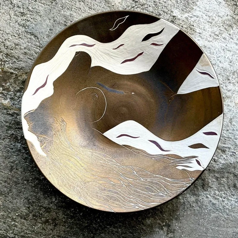 Vintage Boho Hand Painted Nude Ceramic Bowl — additional photo 1