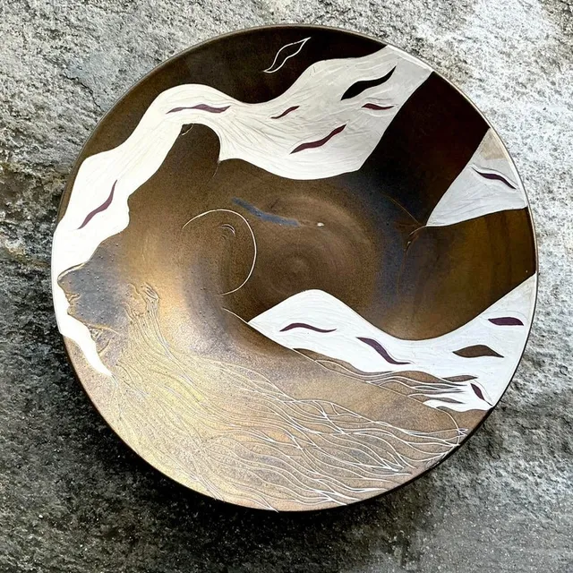 Vintage Boho Hand Painted Nude Ceramic Bowl — additional photo 2