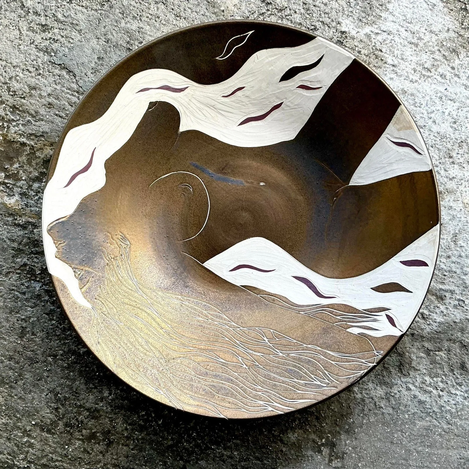 Vintage Boho Hand Painted Nude Ceramic Bowl — additional photo 3