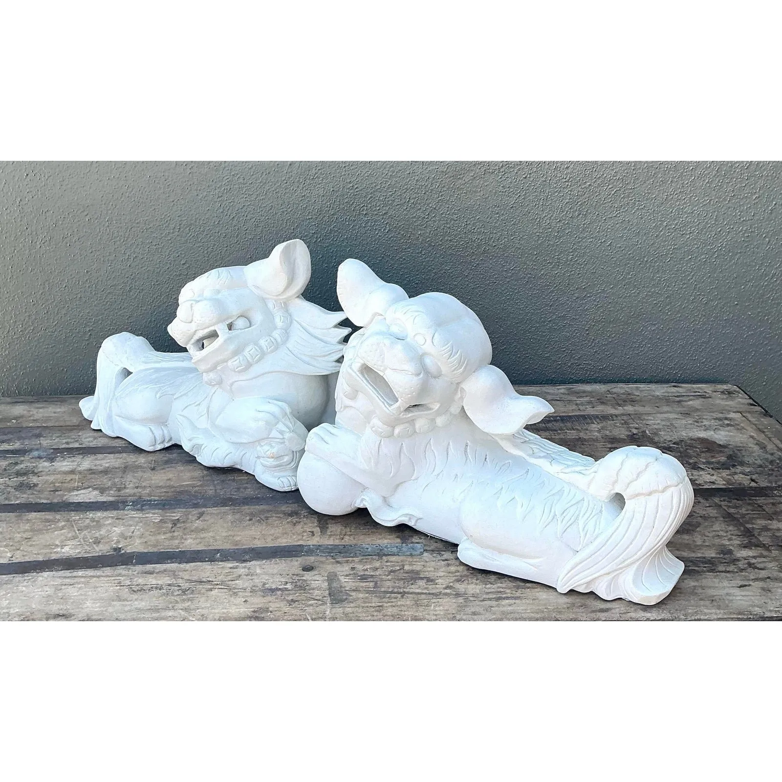 Vintage Cast Concrete Foo Dogs - Set of 2 — additional photo 6