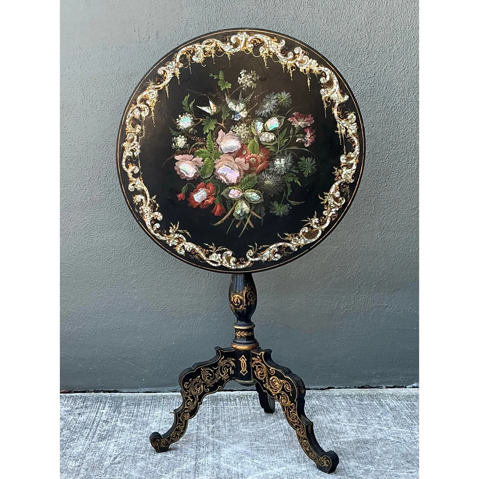 Vintage Mother of Pearl Inlay Tilt Top Table — additional photo 4