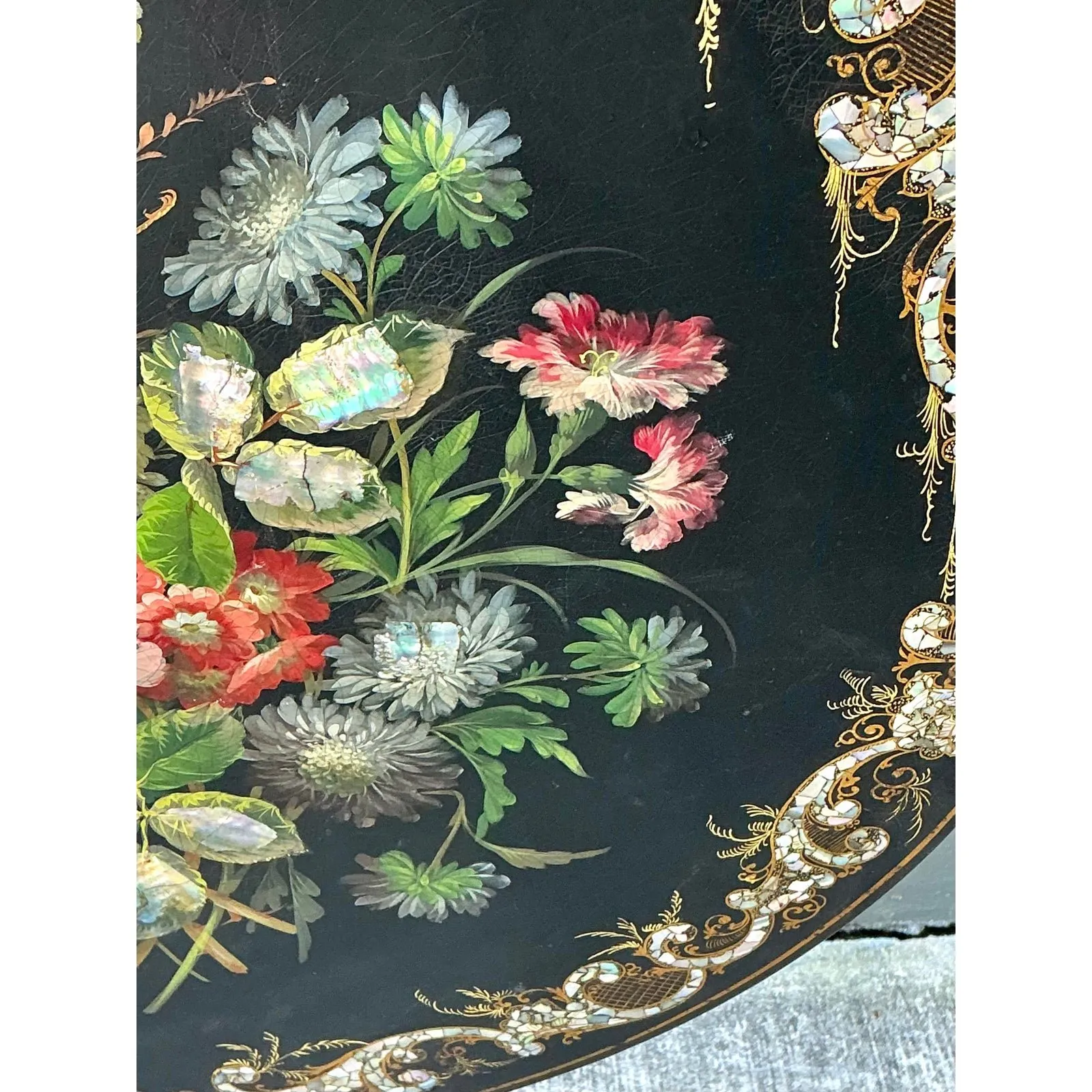 Vintage Mother of Pearl Inlay Tilt Top Table — additional photo 6
