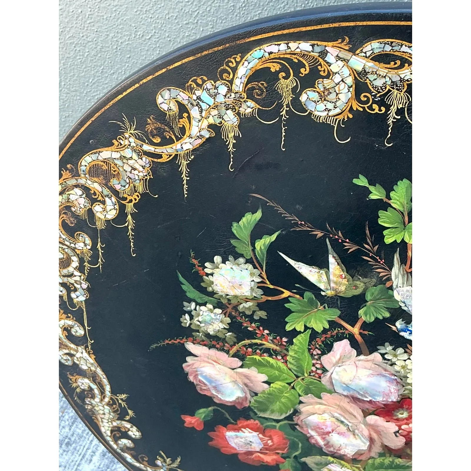 Vintage Mother of Pearl Inlay Tilt Top Table — additional photo 7