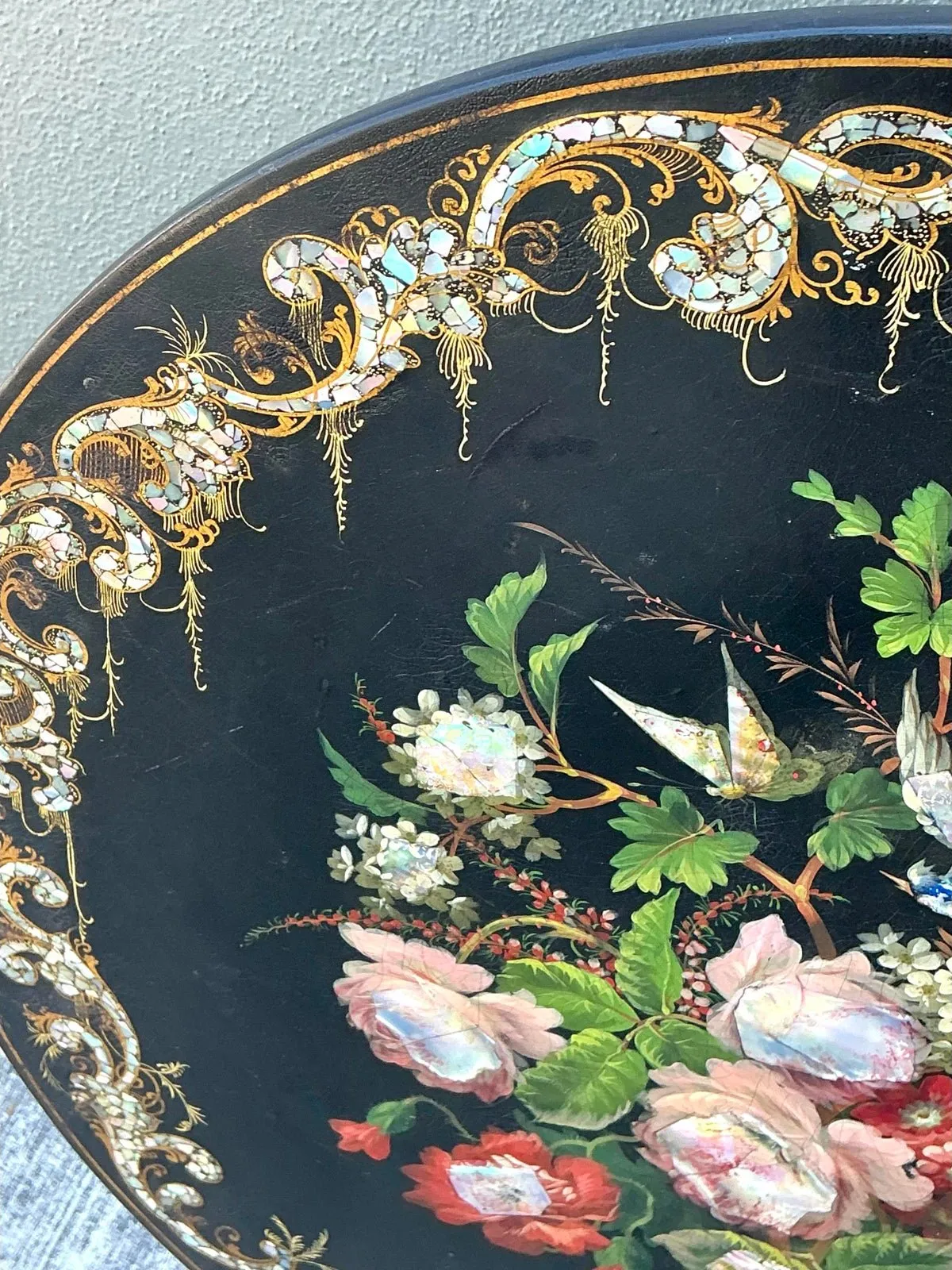 Vintage Mother of Pearl Inlay Tilt Top Table — additional photo 7