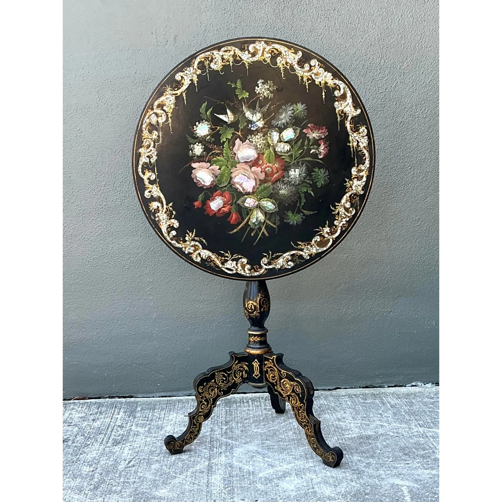Vintage Mother of Pearl Inlay Tilt Top Table — additional photo 2