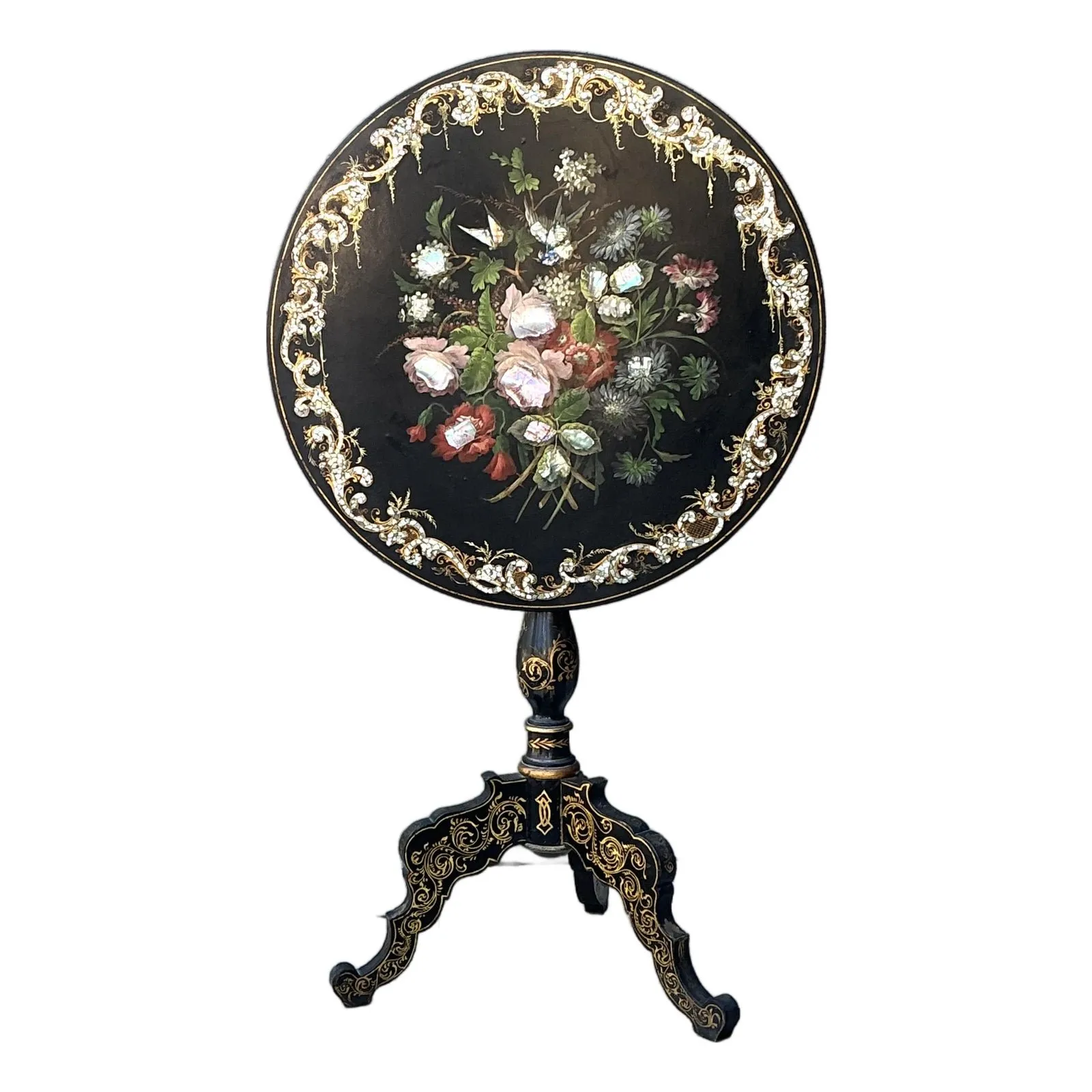 Vintage Mother of Pearl Inlay Tilt Top Table — additional photo 1
