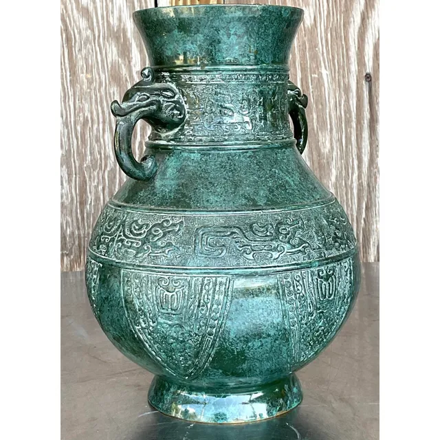 Vintage Boho Double Elephant Patinated Metal Vase — additional photo 2