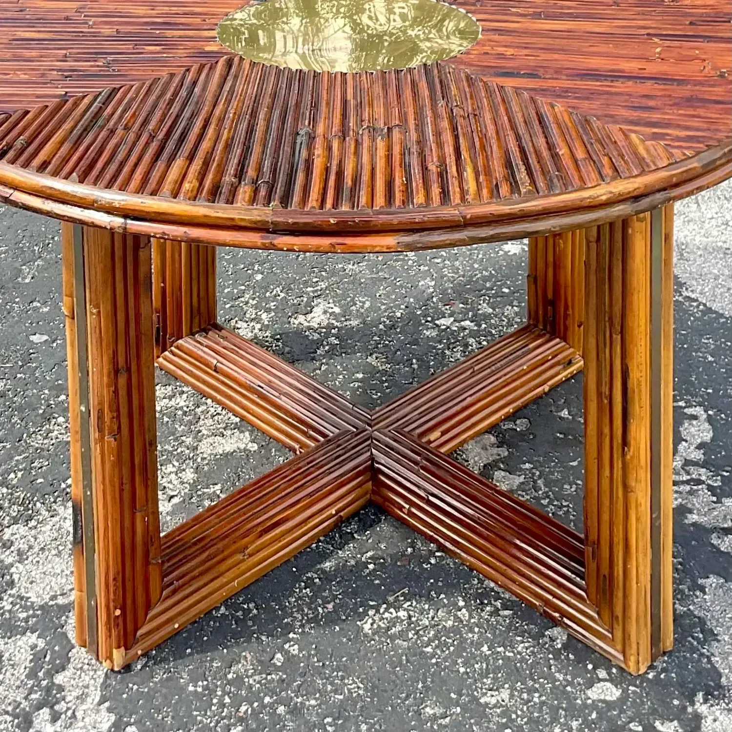 1970s Vintage Coastal Rattan and Brass Dining Table After Vivai Del Sud — additional photo 1