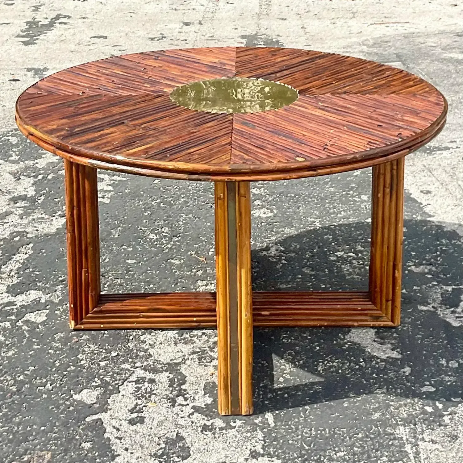 1970s Vintage Coastal Rattan and Brass Dining Table After Vivai Del Sud — additional photo 2