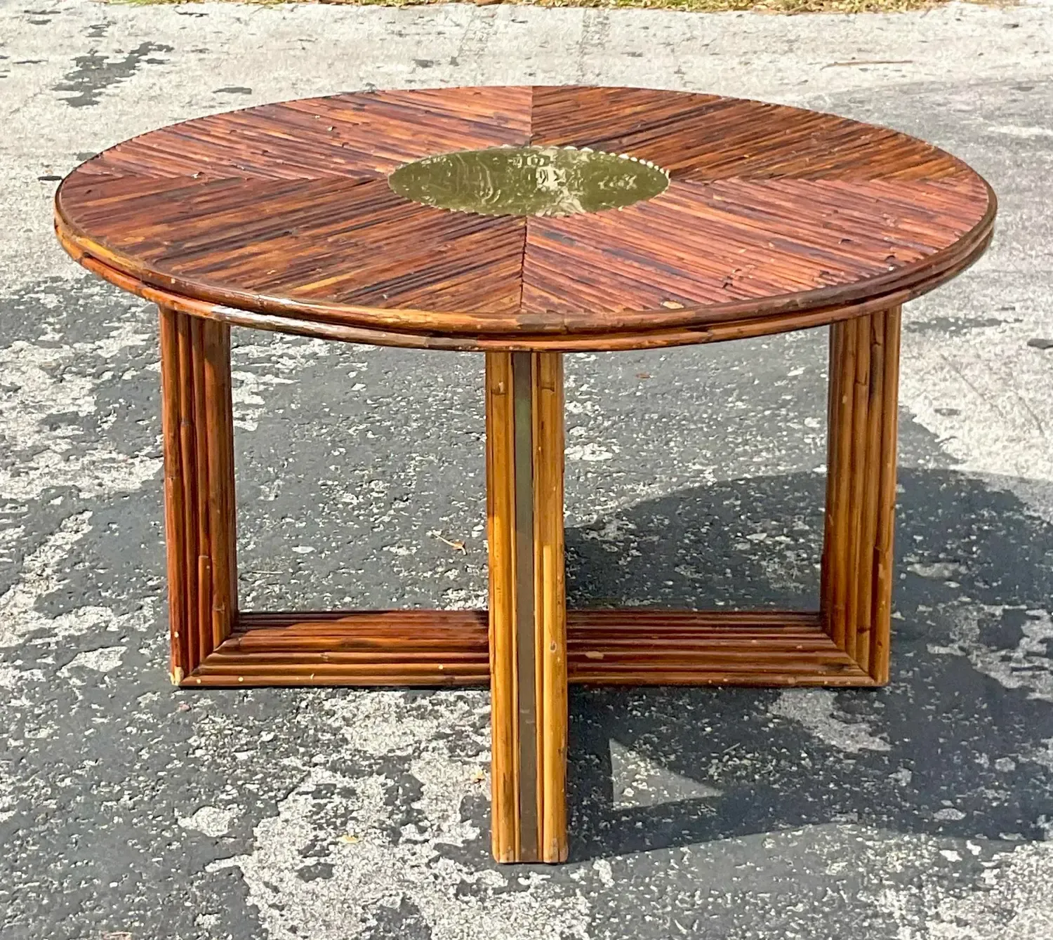 1970s Vintage Coastal Rattan and Brass Dining Table After Vivai Del Sud — additional photo 4