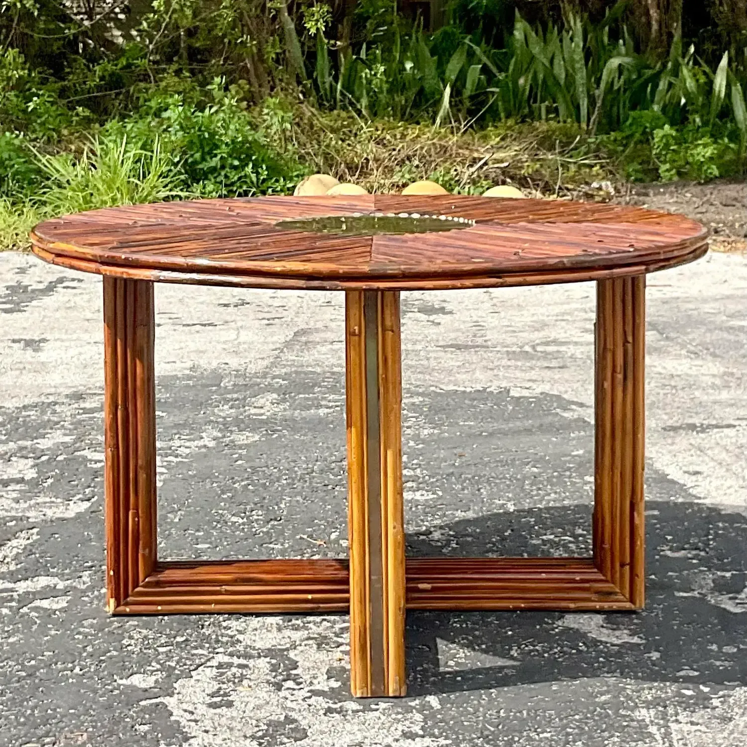 1970s Vintage Coastal Rattan and Brass Dining Table After Vivai Del Sud — additional photo 5
