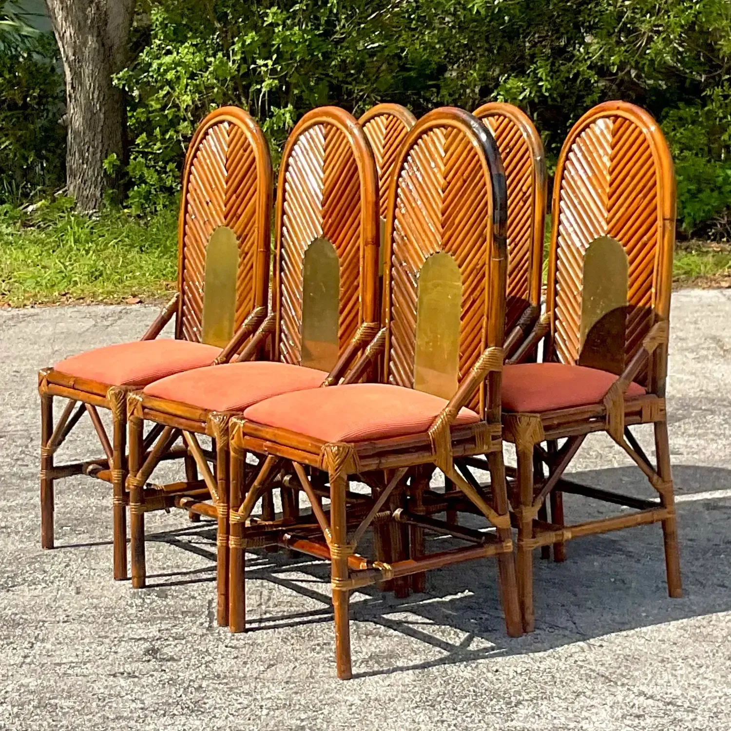 1970s Vintage Coastal Rattan and Brass Dining Table After Vivai Del Sud — additional photo 6