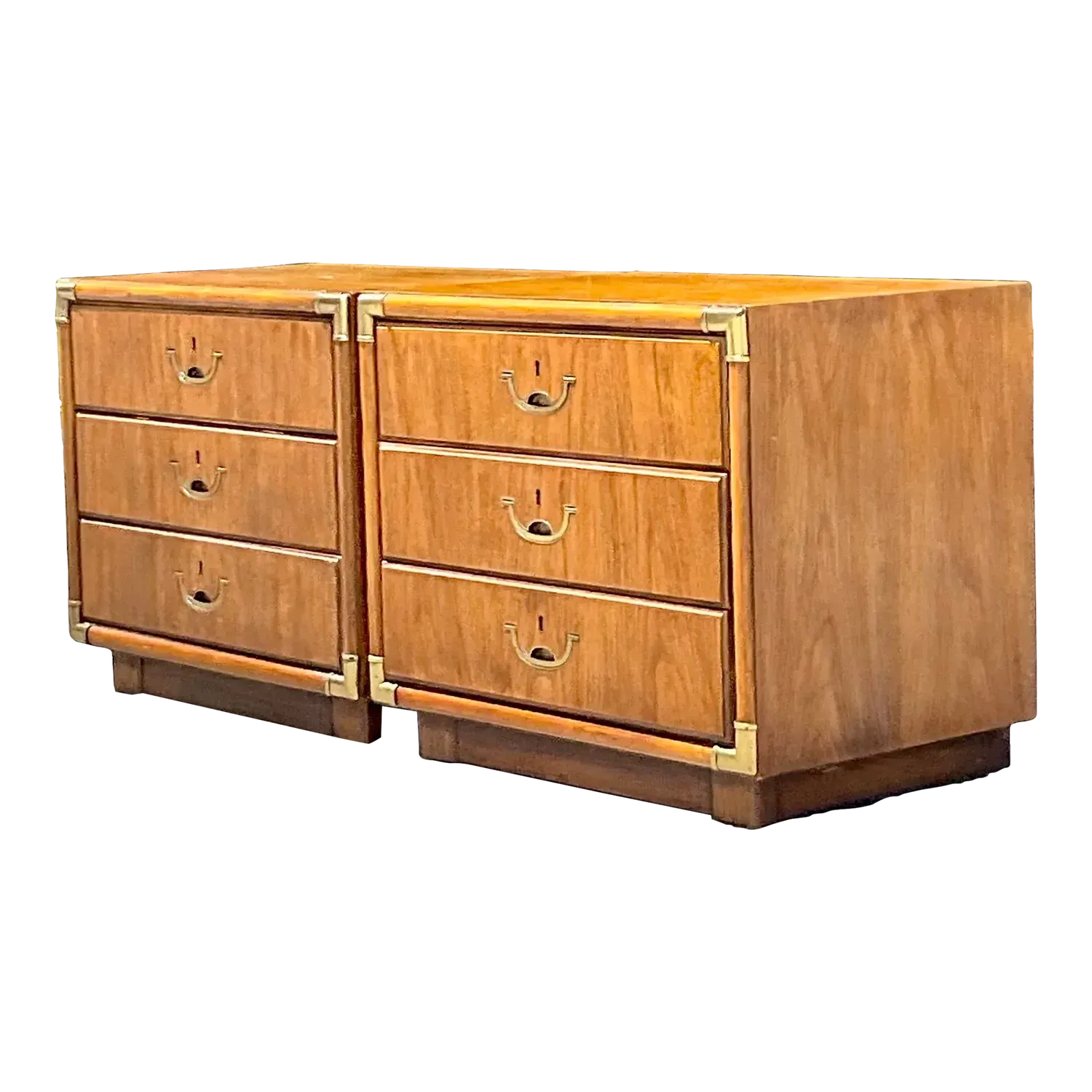 1980s Vintage Boho Drexel Campaign Nightstands - a Pair