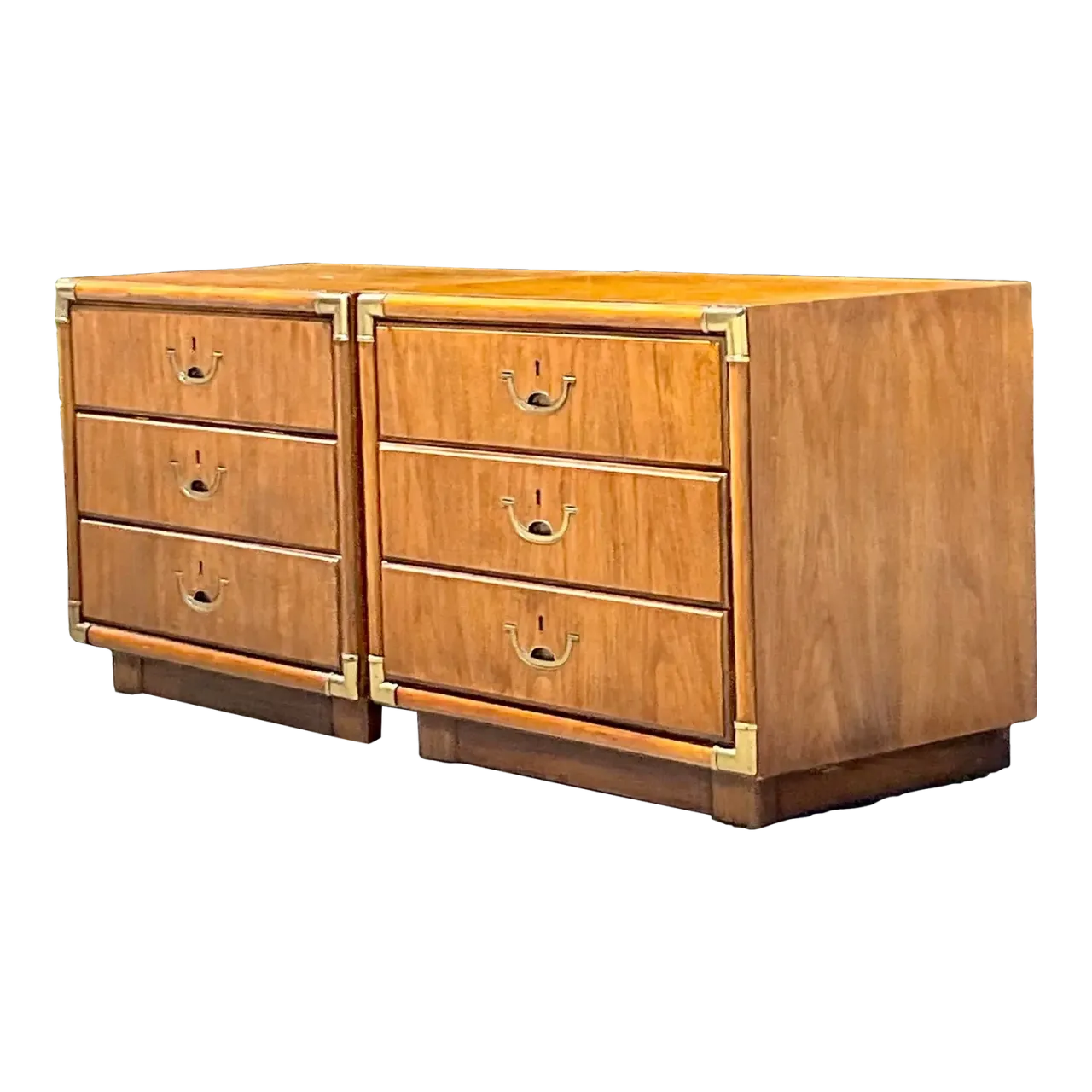 1980s Vintage Boho Drexel Campaign Nightstands - a Pair