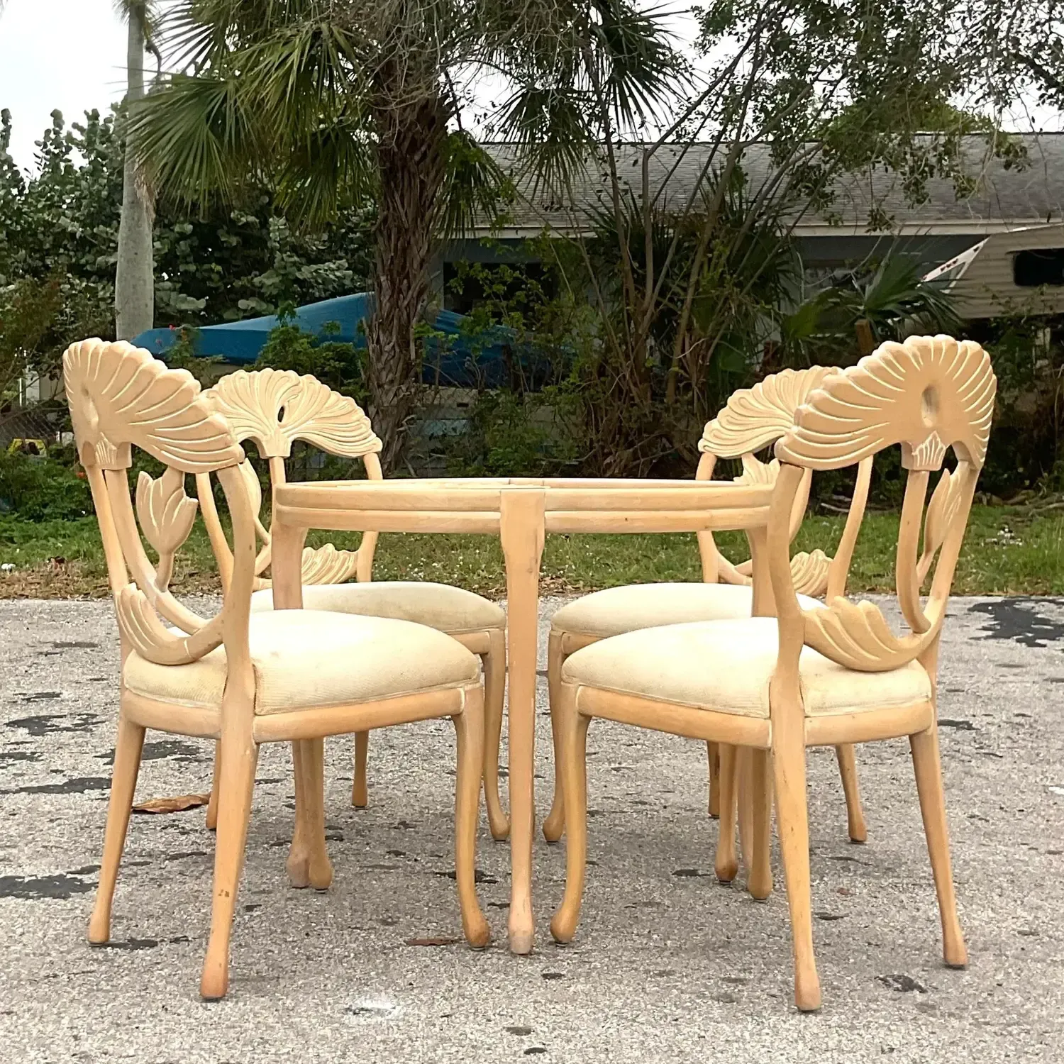 1990s Vintage Coastal Andre Originals Carved Lily Dining Table Pedestal — additional photo 6